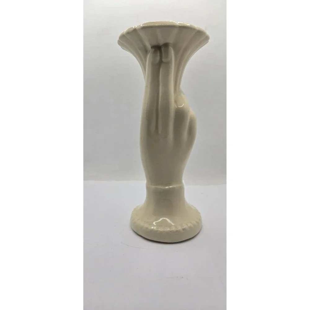 Shawnee Pottery Hand Holding Trumpet Flower Vase Art Deco Made in USA